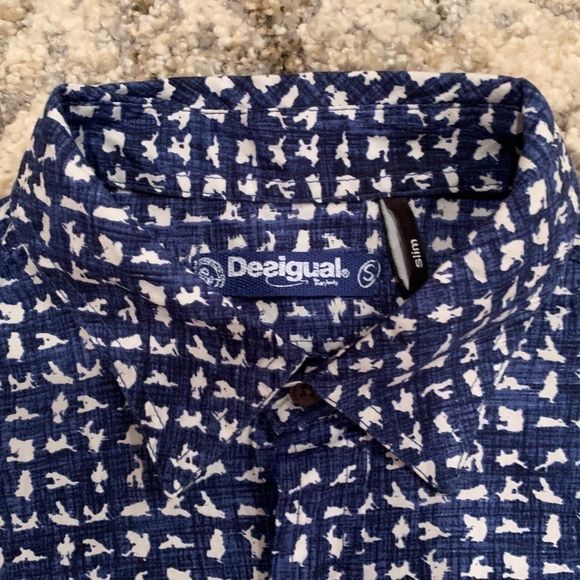 Desigual Navy CAMA SUTRA Slim Fit Button Down Small - Picture 2 of 8